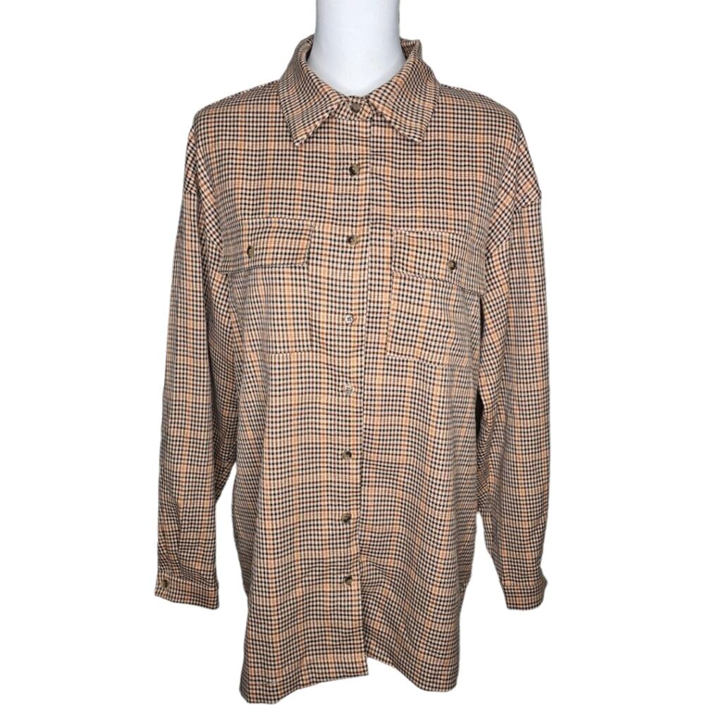 Princess Polly Willa Oversized Shirt‎ Beige Plaid Size 4 NWT